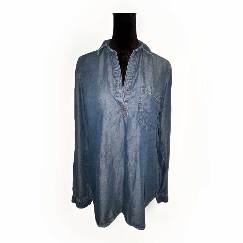 Cloth & Stone for Anthropologie Women's Small Tencel Chambray Henley Tunic Top - Picture 1 of 7